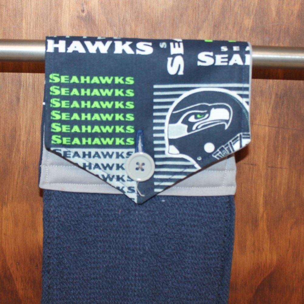 SEATTLE SEAHAWKS PRINT BLUE & GRAY HANDMADE HANGING KITCHEN TOWEL BLUE  TOWEL